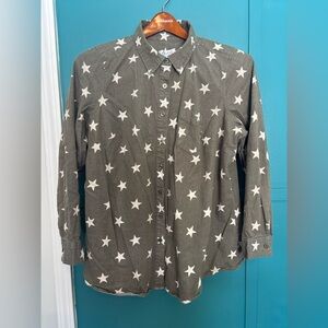 D&co Denim&company Star Patterned Button-Up Shirt Cotton and Spandex Size 1X